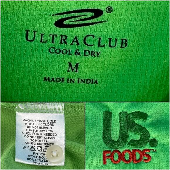 Ultra Club Cool & Dry US Foods 3 Button Polo Tee Shirt Top Medium Solid Green - Picture 11 of 15